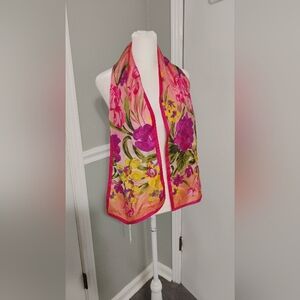 Adrienne Landau Floral Vibrant Pink Scarf One Size